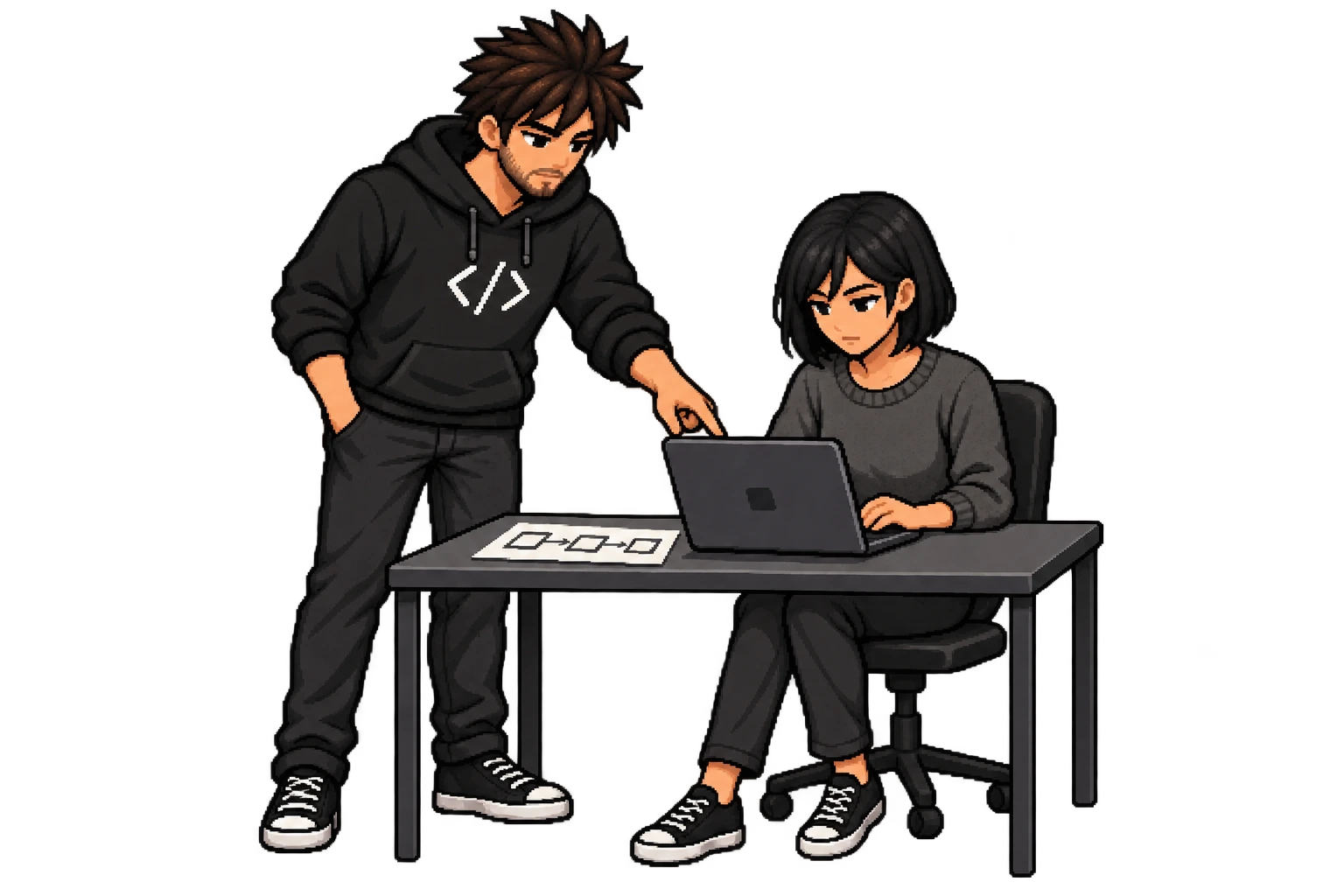 El Builder acompaña a una alumna mientras revisan su aplicación y el siguiente paso.