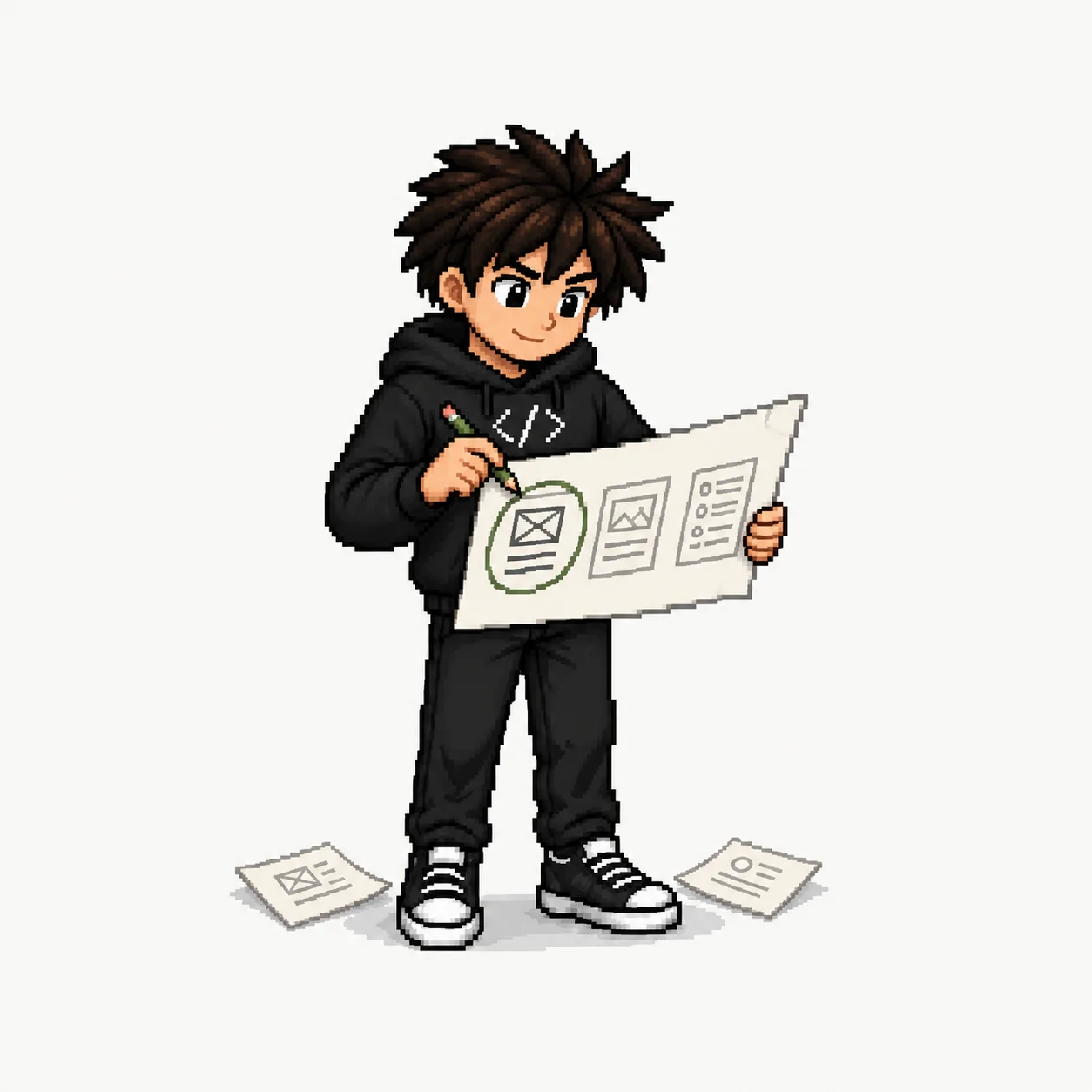 El builder selecciona en un plano las piezas de su primera versión.