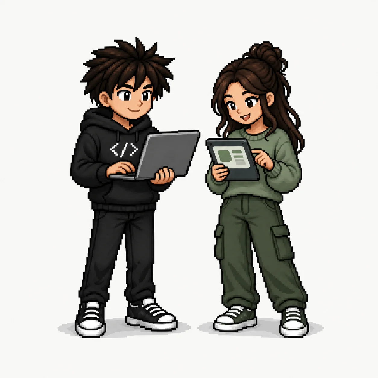 Una persona prueba la aplicación desde su tablet mientras el builder observa.